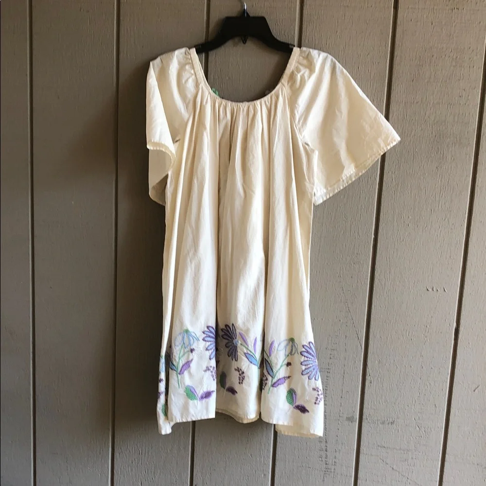 Zara Kids Dress with Floral Embroidery - Cream